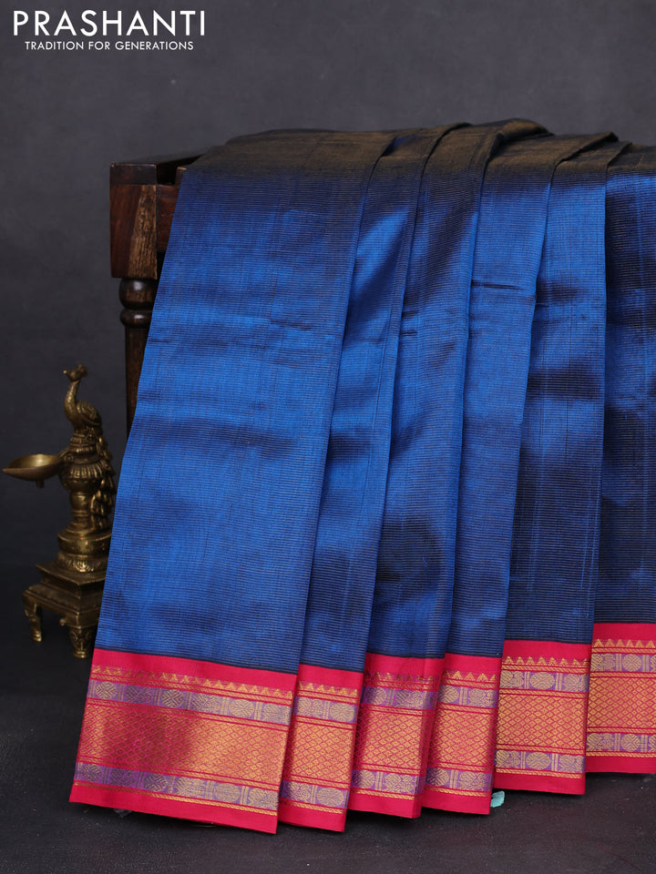 Silk cotton saree cs blue and pink with allover vairaosi pattern and zari woven korvai border