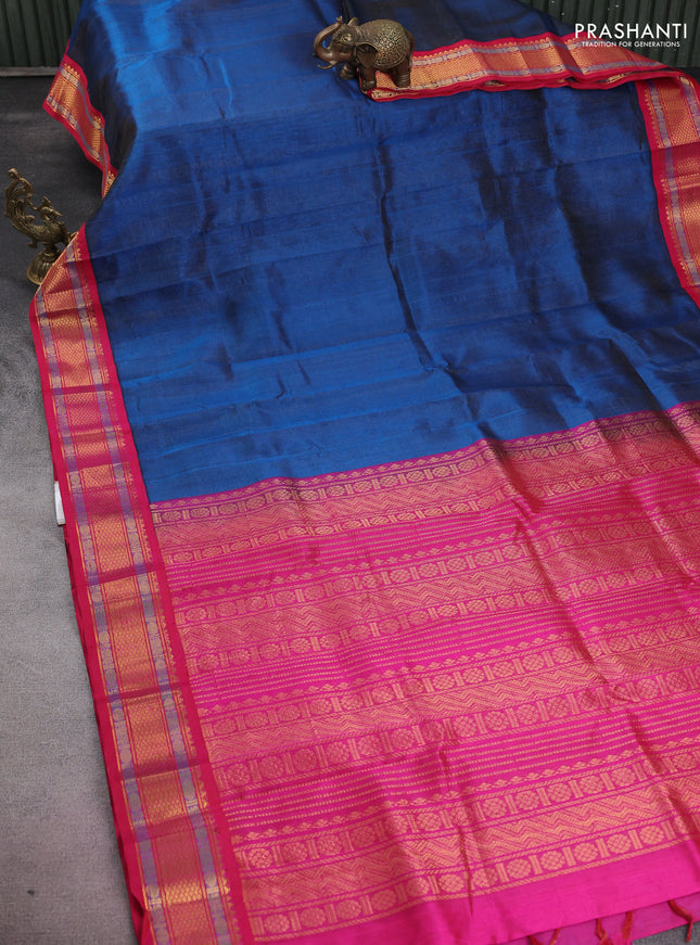 Silk cotton saree cs blue and pink with allover vairaosi pattern and zari woven korvai border