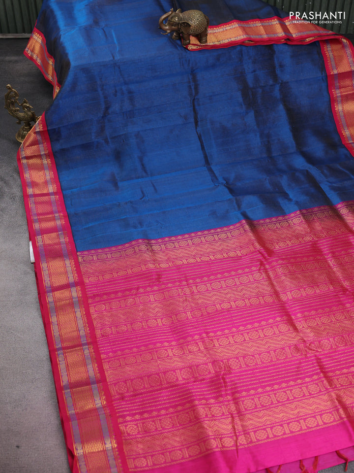 Silk cotton saree cs blue and pink with allover vairaosi pattern and zari woven korvai border
