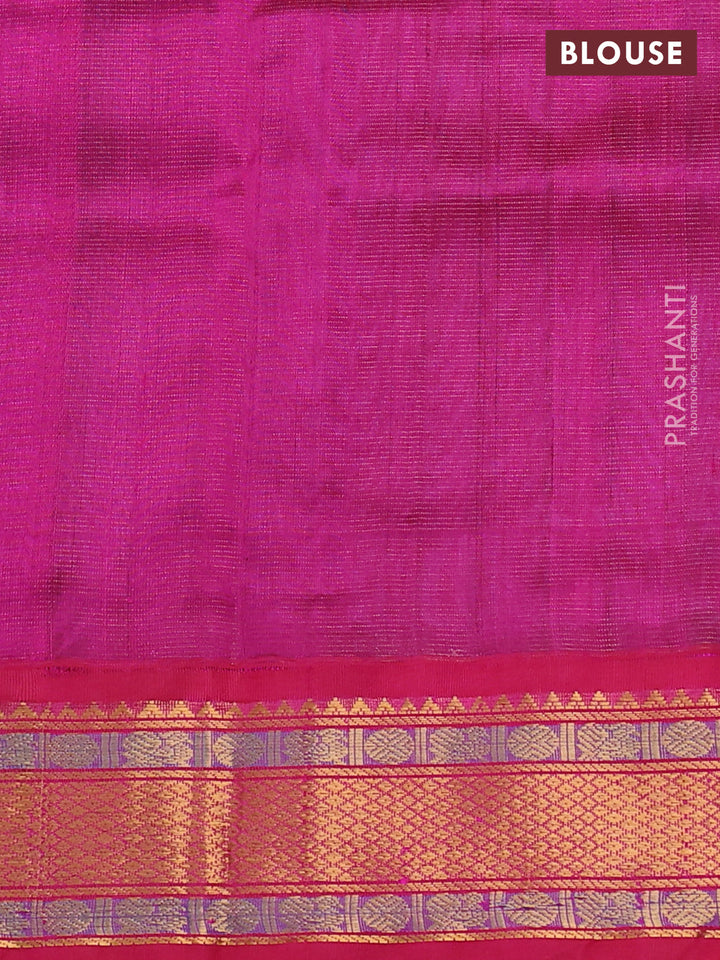 Silk cotton saree cs blue and pink with allover vairaosi pattern and zari woven korvai border