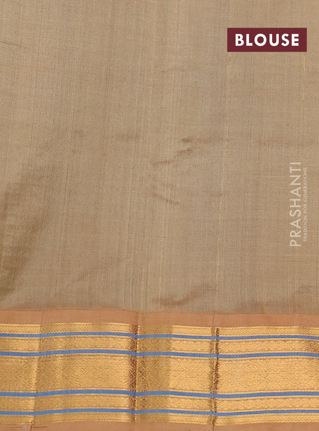 Silk cotton saree cs blue and sandal with allover zari checks & buttas and zari woven korvai border