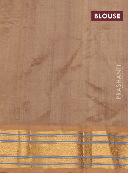 Silk cotton saree purple and sandal with allover zari checks & buttas and zari woven korvai border