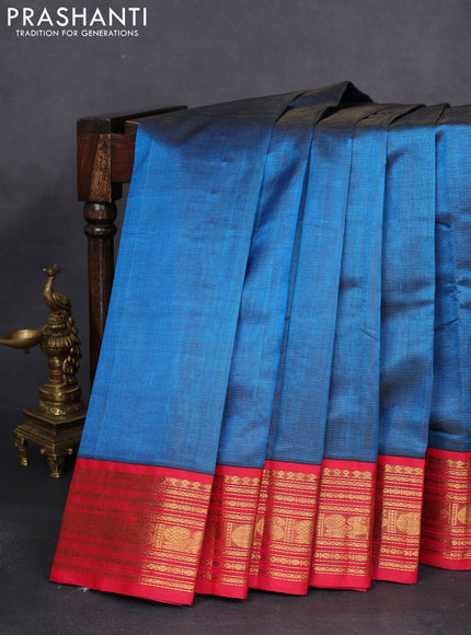 Silk cotton saree cs blue and maroon with allover vairaosi pattern and zari woven korvai border