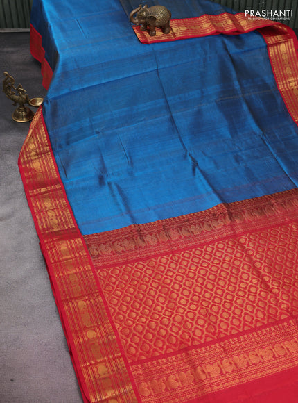 Silk cotton saree cs blue and maroon with allover vairaosi pattern and zari woven korvai border