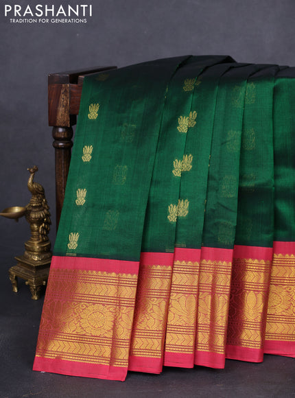 Silk cotton saree green and red shade with zari woven buttas and zari woven korvai border