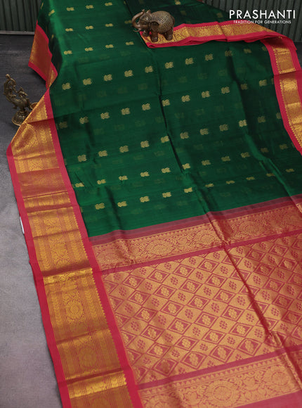 Silk cotton saree green and red shade with zari woven buttas and zari woven korvai border