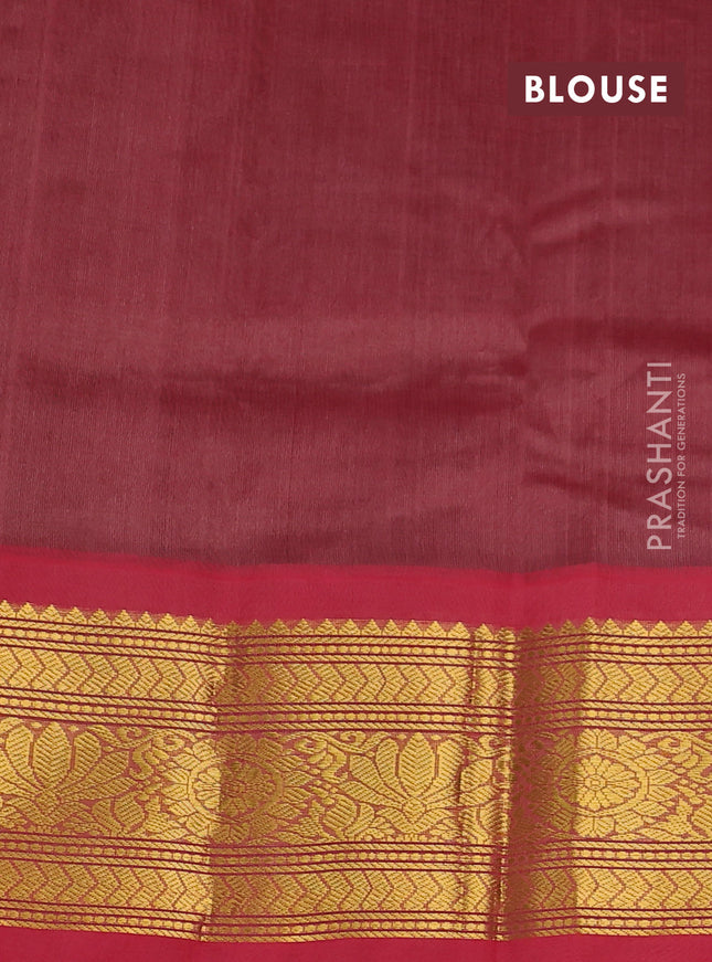 Silk cotton saree green and red shade with zari woven buttas and zari woven korvai border