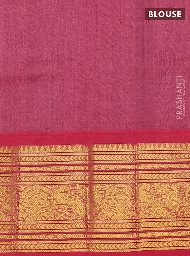 Silk cotton saree peacock blue and peach pink with annam zari woven buttas and zari woven korvai border