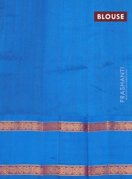 Silk cotton saree maroon and cs blue with self emboss & zari buttas and zari woven korvai border