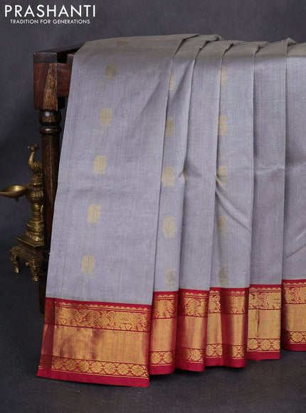 Kuppadam silk cotton saree grey shade and maroon with annam zari woven buttas and zari woven border