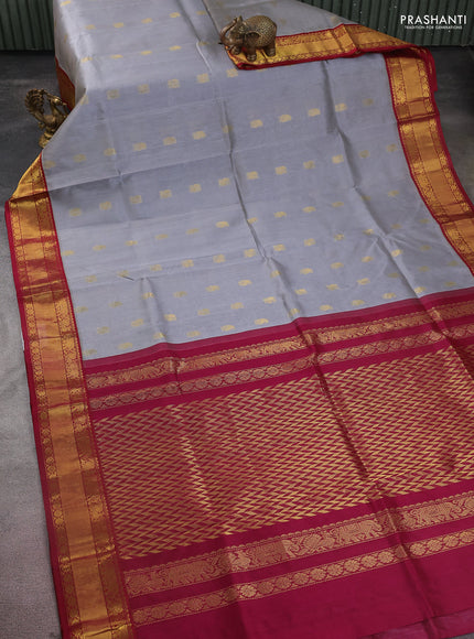 Kuppadam silk cotton saree grey shade and maroon with annam zari woven buttas and zari woven border