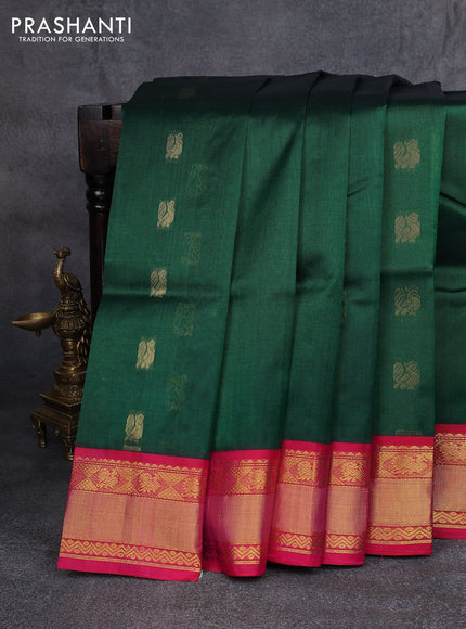 Kuppadam silk cotton saree green and pink with annam zari woven buttas and zari woven border