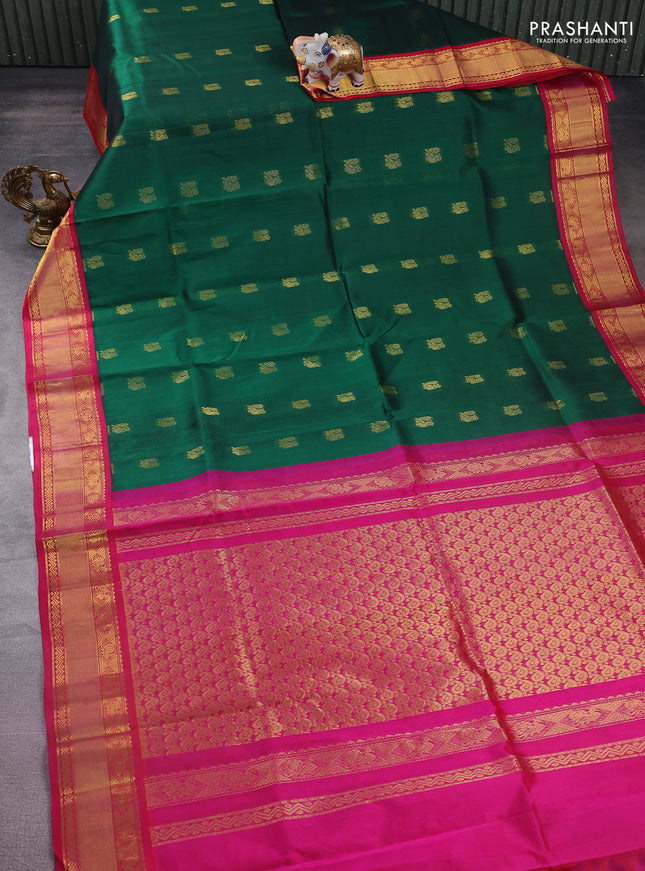 Kuppadam silk cotton saree green and pink with annam zari woven buttas and zari woven border