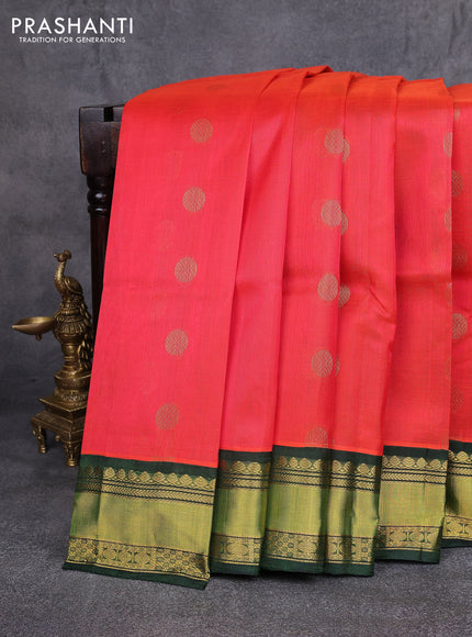 Kuppadam silk cotton saree reddish pink and green with rudhraksha zari woven buttas and zari woven border