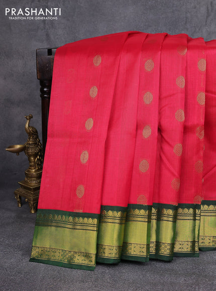Kuppadam silk cotton saree red and green with rudhraksha zari woven buttas and zari woven border