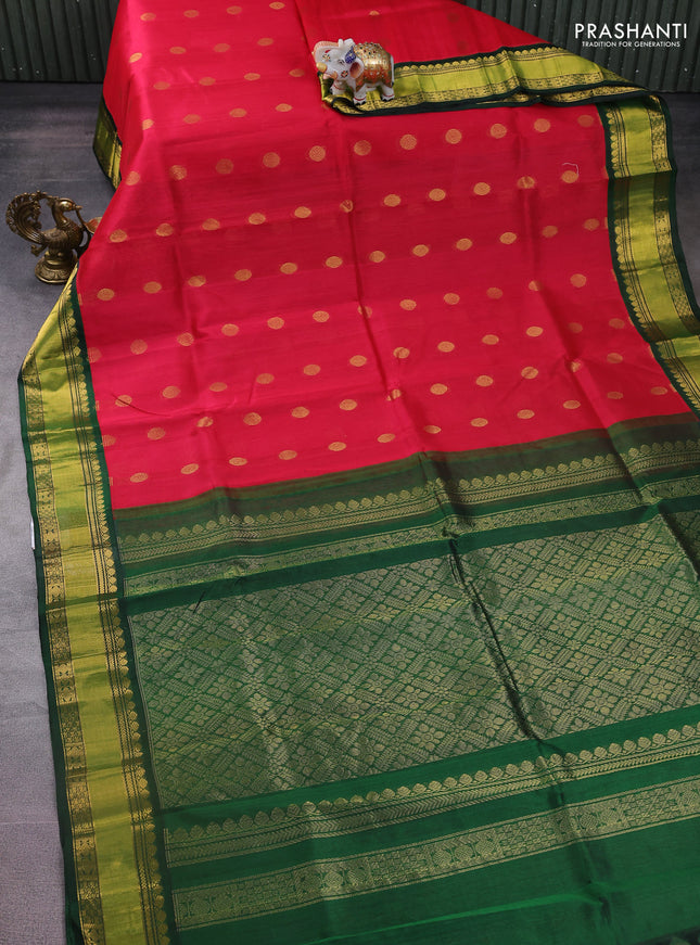 Kuppadam silk cotton saree red and green with rudhraksha zari woven buttas and zari woven border