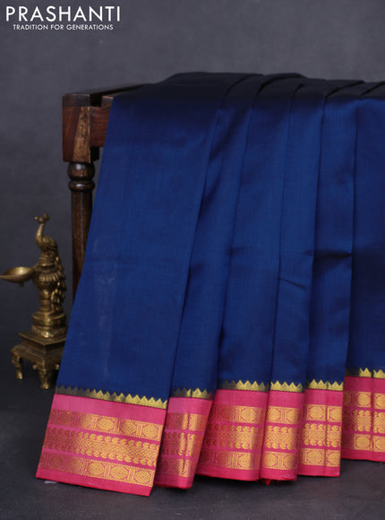 Kuppadam silk cotton saree peacock blue and maroon shade with plain body and zari woven border