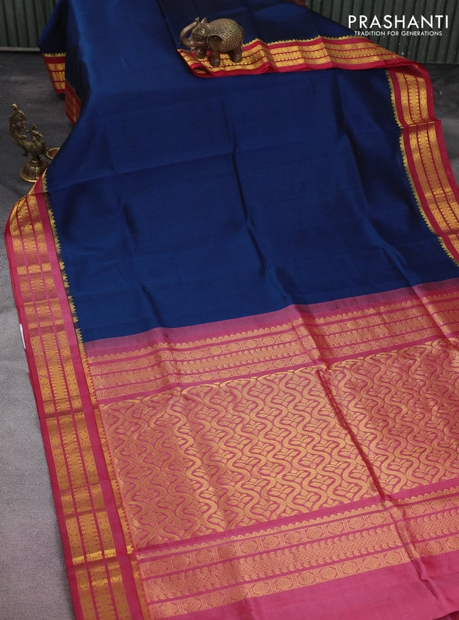 Kuppadam silk cotton saree peacock blue and maroon shade with plain body and zari woven border