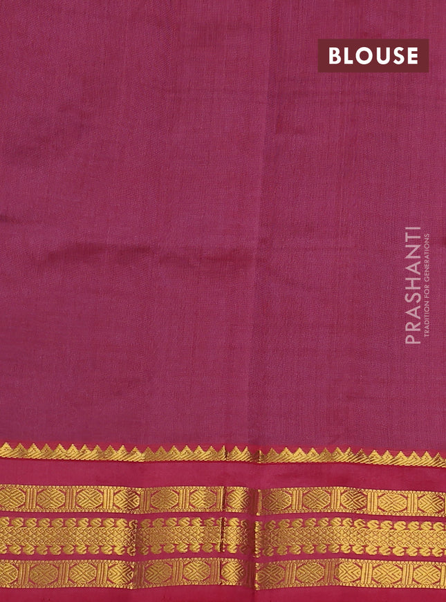 Kuppadam silk cotton saree peacock blue and maroon shade with plain body and zari woven border