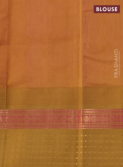 Kuppadam silk cotton saree light pink and dark mustard with zari woven buttas and temple design zari woven border