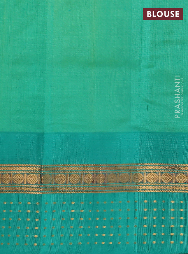 Kuppadam silk cotton saree lime yellow and teal green with zari woven buttas and temple design zari woven border