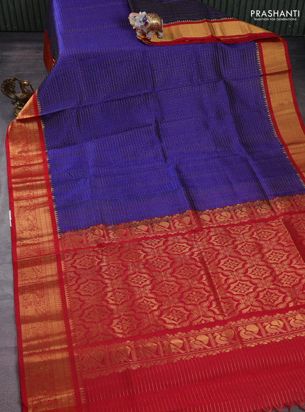 Kuppadam silk cotton saree blue and red with allover zari checks & lakshadeepam weaves and zari woven border