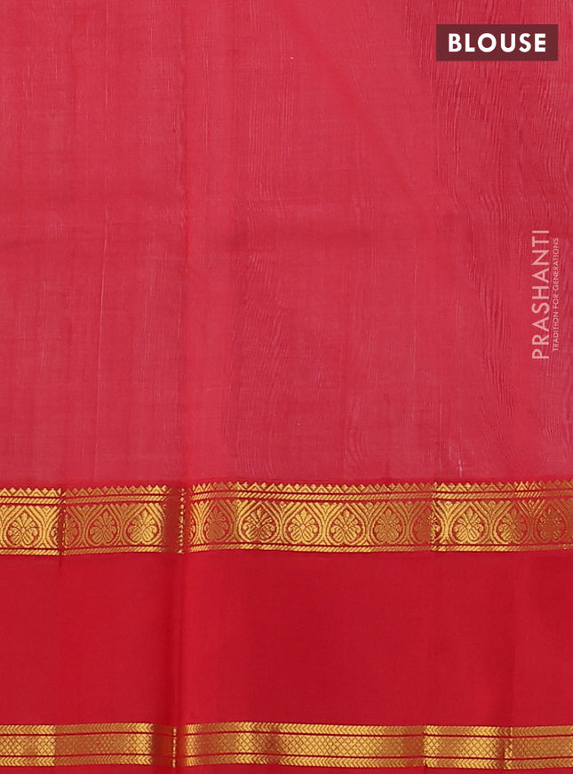 Kuppadam silk cotton saree off white and red with plain body and rettapet zari woven border