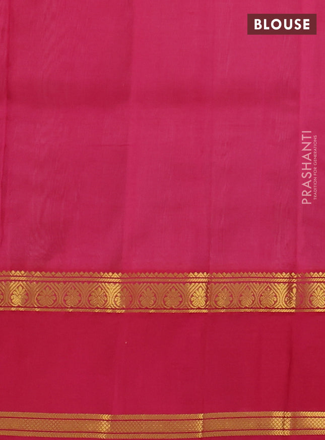 Kuppadam silk cotton saree off white and pink with plain body and rettapet zari woven border