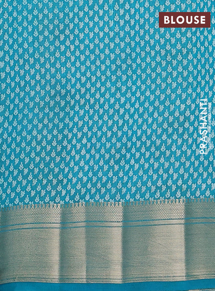 Semi raw silk saree teal blue with allover paisley butta prints and zari woven border
