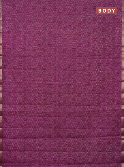 Semi raw silk saree dark purple with allover geometric prints and zari woven border