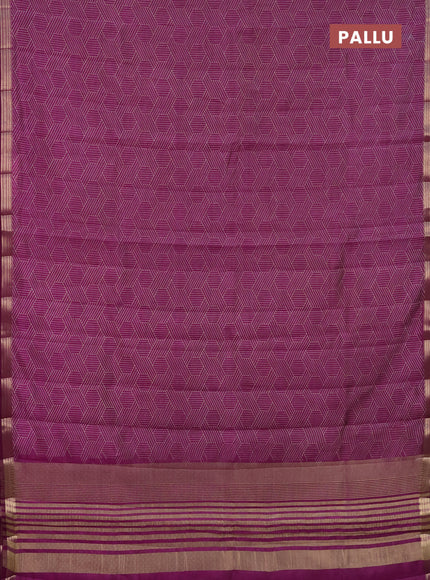 Semi raw silk saree dark purple with allover geometric prints and zari woven border