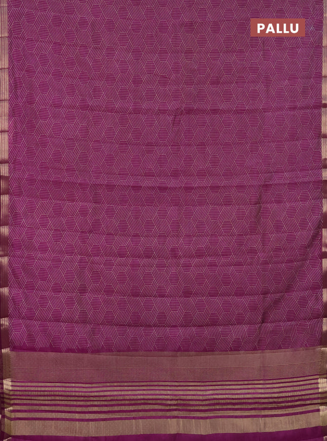 Semi raw silk saree dark purple with allover geometric prints and zari woven border