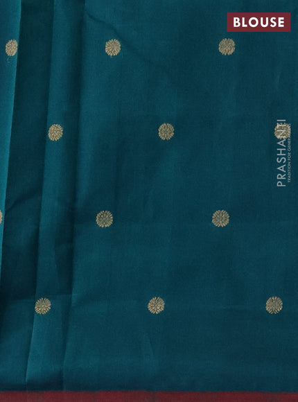 Kanchipuram silk cotton saree peacock green and maroon with zari woven buttas and simple border