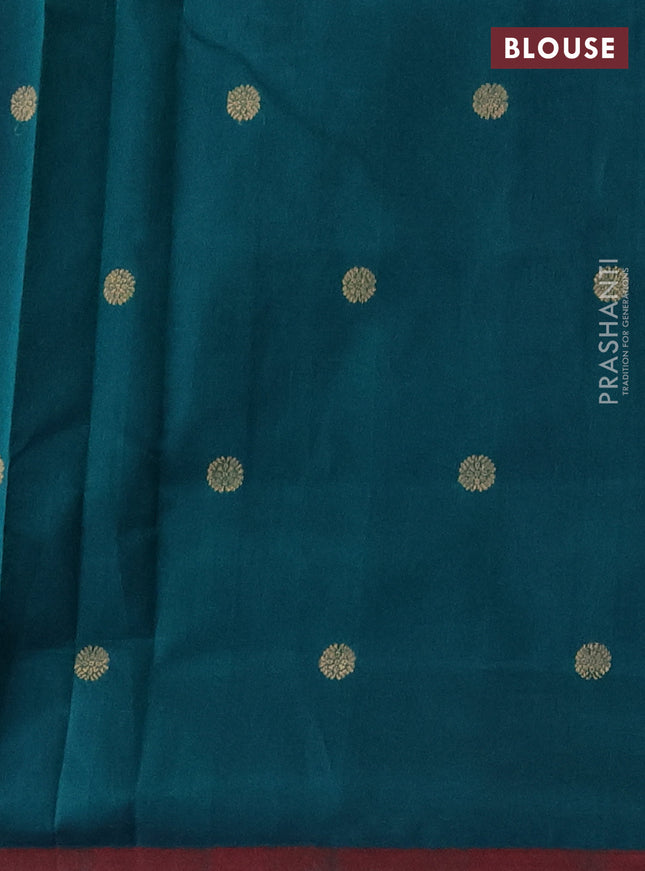 Kanchipuram silk cotton saree peacock green and maroon with zari woven buttas and simple border