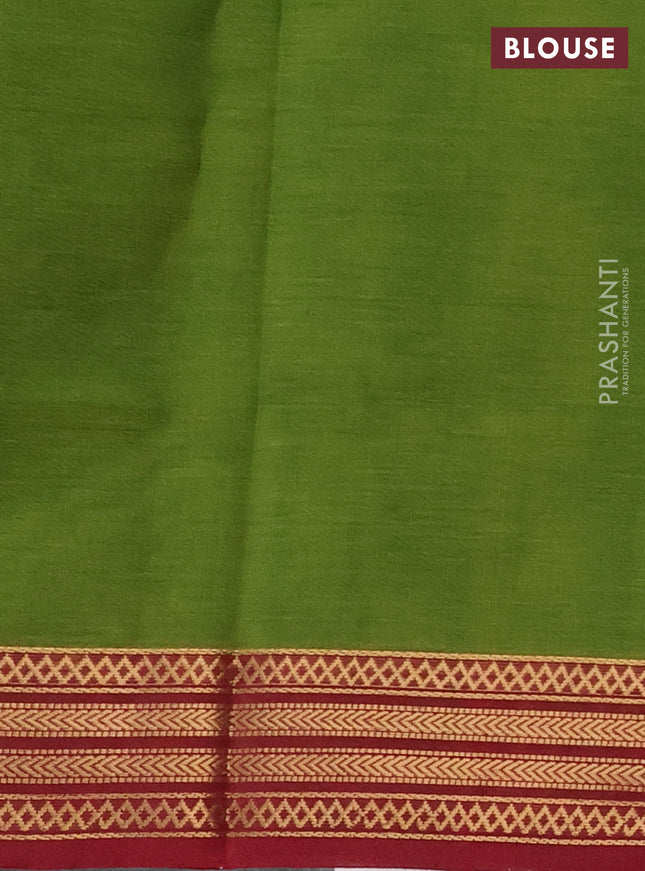 Kanchipuram silk cotton saree green and maroon with zari woven buttas and zari woven border