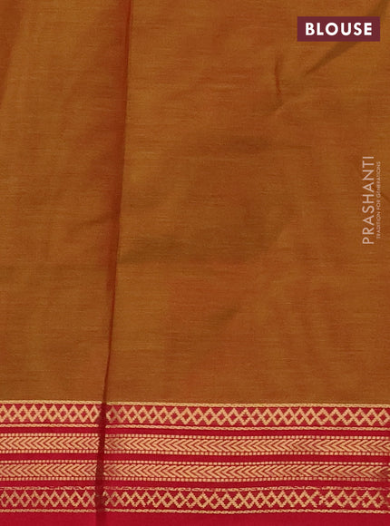 Kanchipuram silk cotton saree dual shade of green and red with zari woven buttas and zari woven border