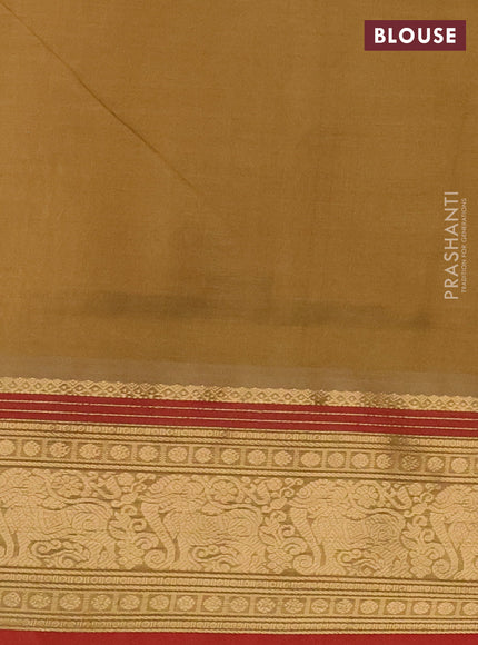 Kanchipuram silk cotton saree sandal and red with allover thread woven checked pattern & buttas and zari woven border