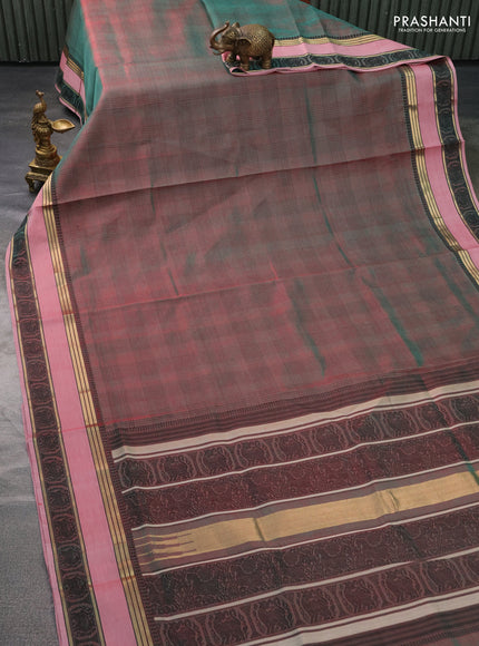 Kanchipuram silk cotton saree dual shade of maroon and maroon shade with allover thread woven checked pattern and woven border