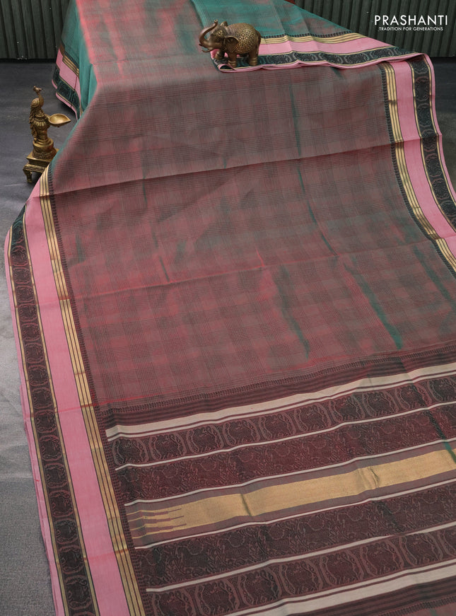 Kanchipuram silk cotton saree dual shade of maroon and maroon shade with allover thread woven checked pattern and woven border