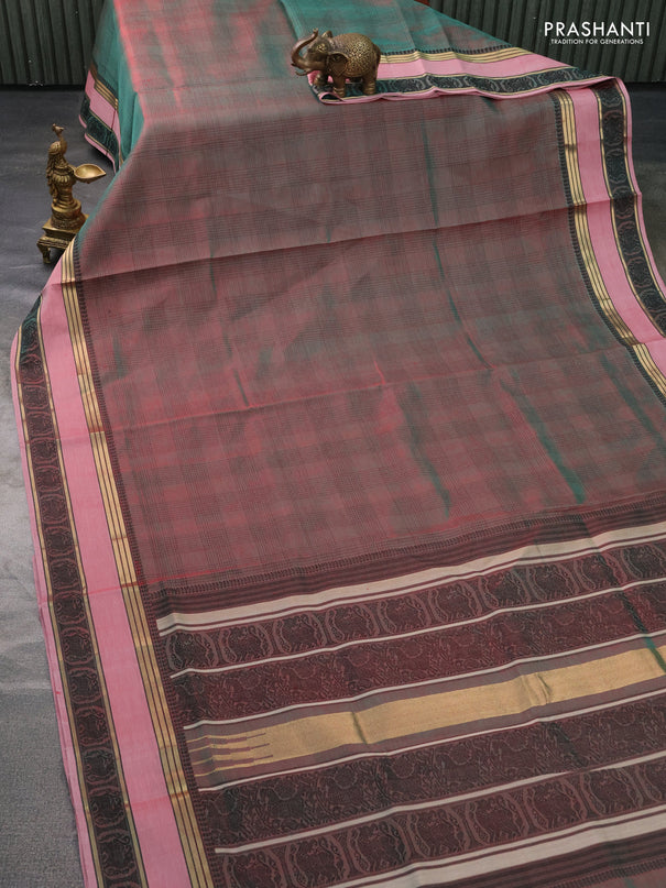 Kanchipuram silk cotton saree dual shade of maroon and maroon shade with allover thread woven checked pattern and woven border