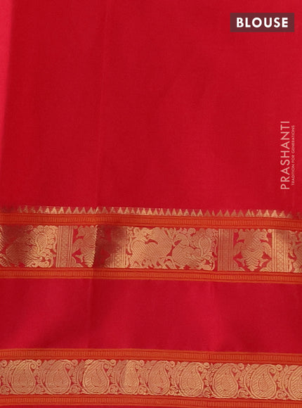 Kanchipuram silk cotton saree red with allover thread woven checked pattern & buttas and rettapet zari woven border