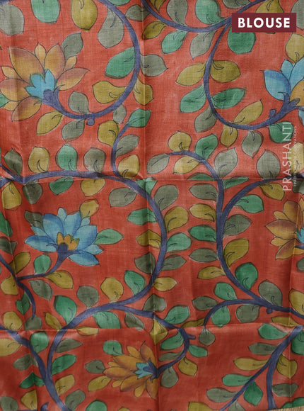 Tussar hand painted blouse bits orange with allover kalamkari prints