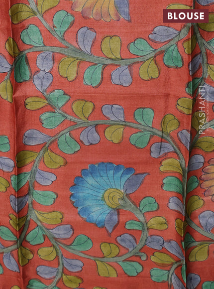 Tussar hand painted blouse bits rustic orange with allover kalamkari prints