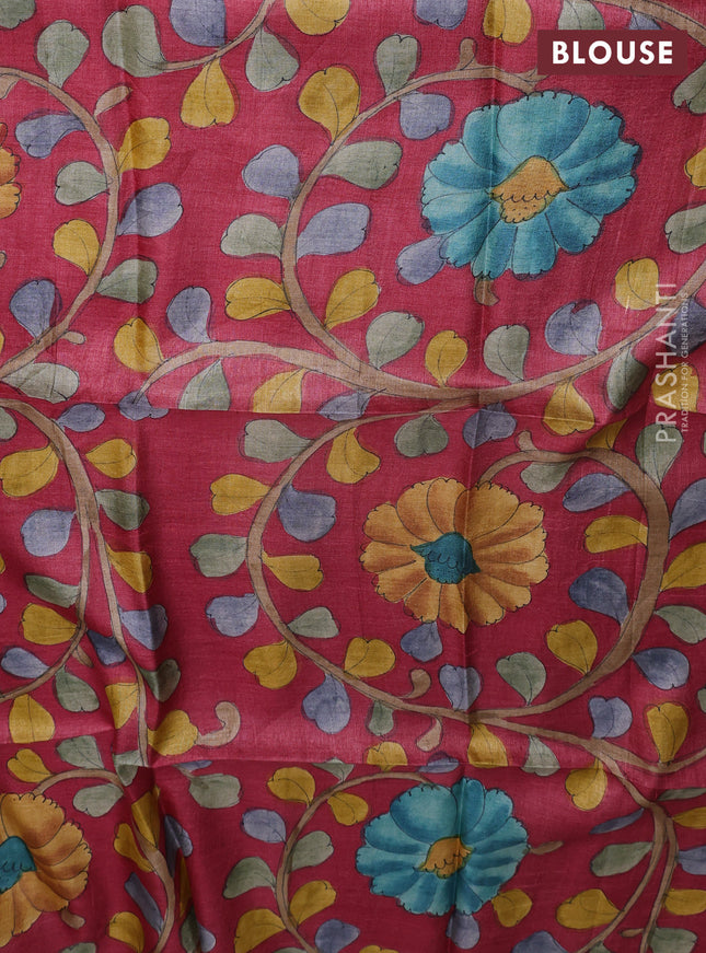 Tussar hand painted blouse bits maroon with allover kalamkari prints