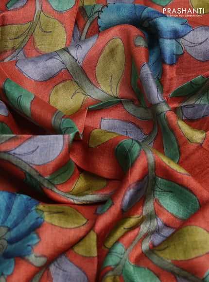 Tussar hand painted blouse bits rustic orange with allover kalamkari prints