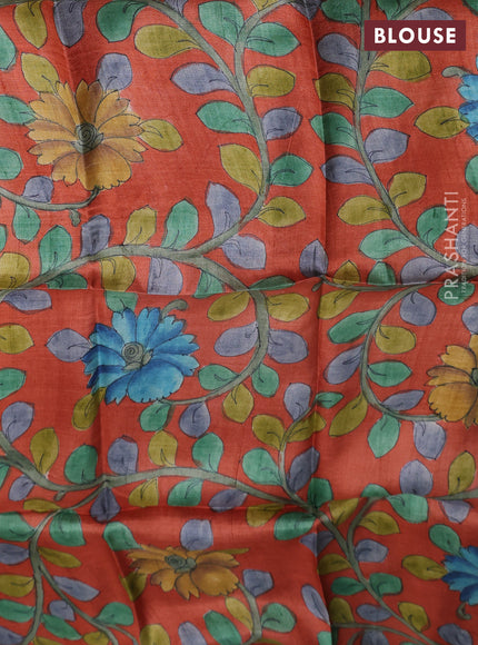 Tussar hand painted blouse bits rustic orange with allover kalamkari prints