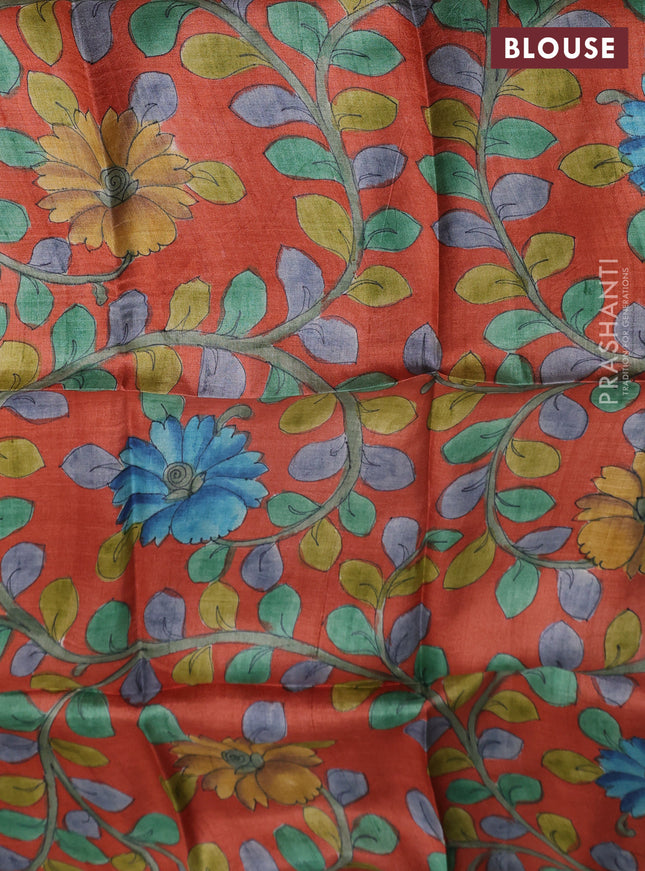 Tussar hand painted blouse bits rustic orange with allover kalamkari prints