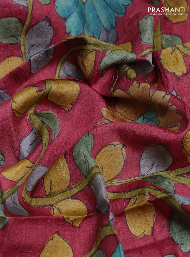 Tussar hand painted blouse bits maroon shade with allover kalamkari prints
