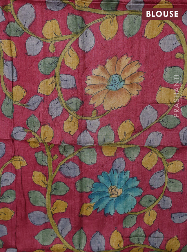 Tussar hand painted blouse bits maroon shade with allover kalamkari prints