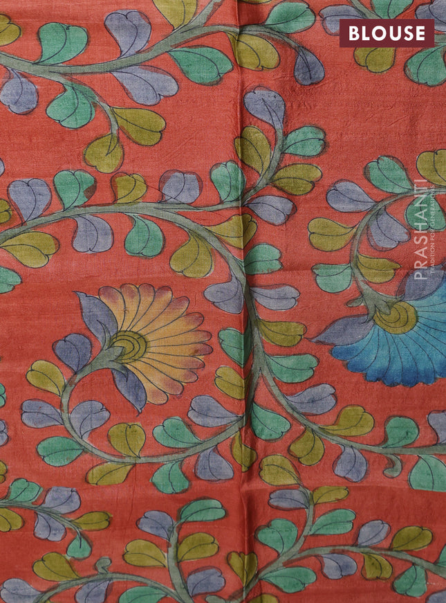 Tussar hand painted blouse bits rustic orange with allover kalamkari prints